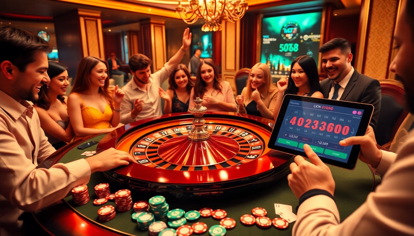 Engaged players strategizing bets at a luxurious casino table linked to ev88.