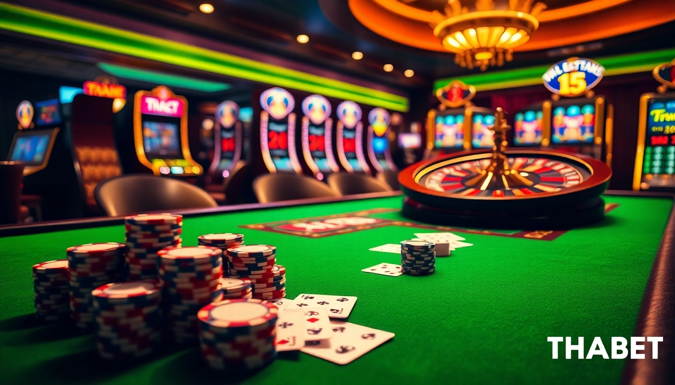 Engage with thrilling casino action at THABET with elegant poker chips and vibrant roulette.