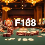 Exciting gambling scene at an F168 casino poker table with high-stakes chips and cards.