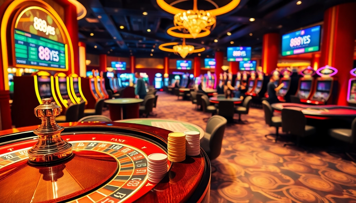 Experience vibrant gaming excitement with 888YES on a luxurious casino floor.
