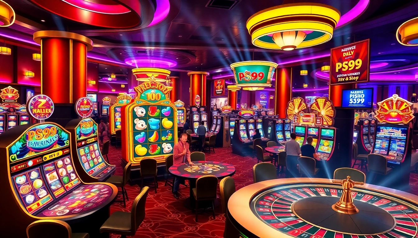 Players enjoying PS99-themed slot machines in an exciting casino atmosphere.