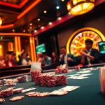 Experience high-stakes gameplay with Luckywin at a vibrant poker table surrounded by excitement.