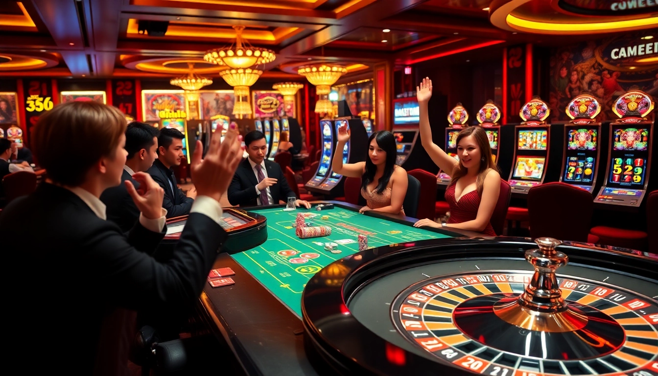 Experience the thrill of gambling at TG88 with vibrant casino tables and excited players.