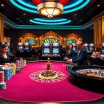 VWIN gaming table with professional dealers and vibrant casino atmosphere filled with excitement.