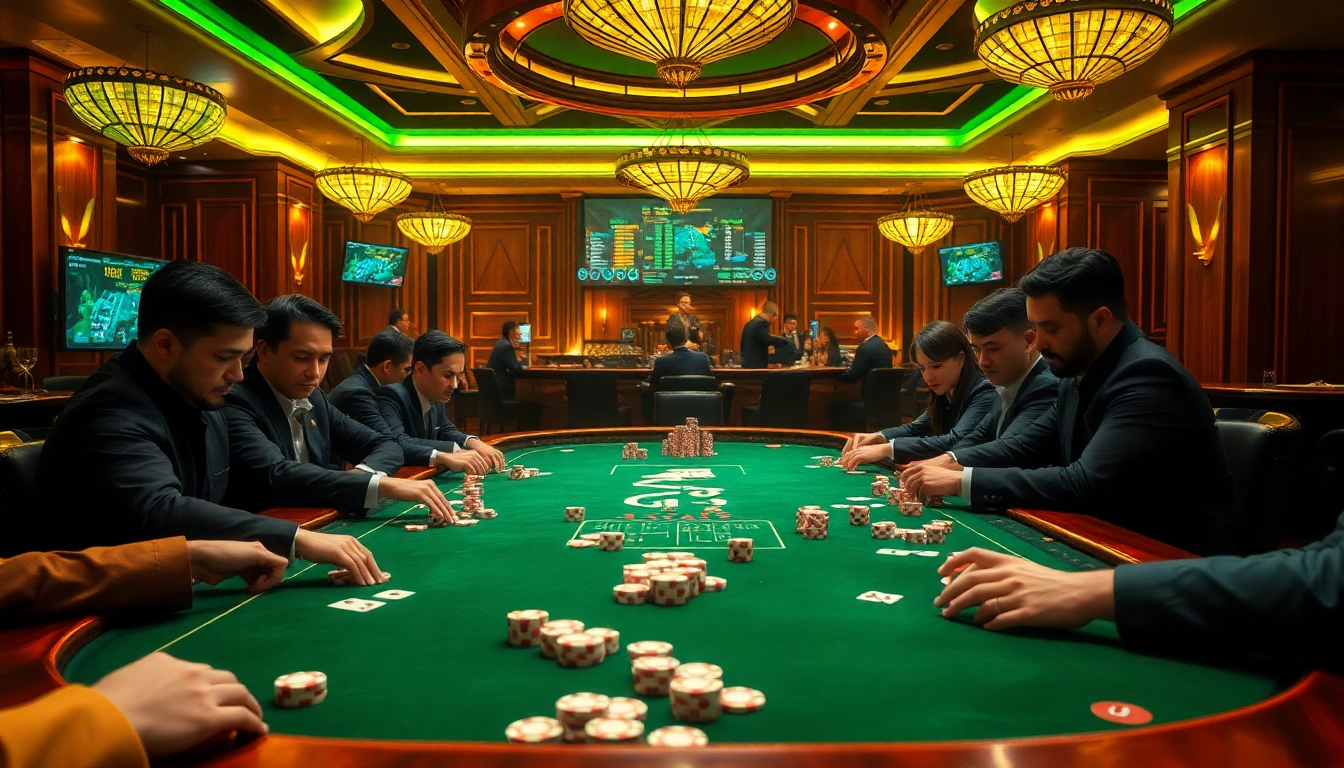 Soi cầu lô kép strategies showcased at a high-stakes gambling table with vibrant colors and intense focus.