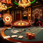 KJC casino players strategizing at a vibrant gaming table with colorful chips and cards.