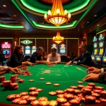Players achieve big wins at Luckywin's extravagant poker table with vibrant casino visuals.