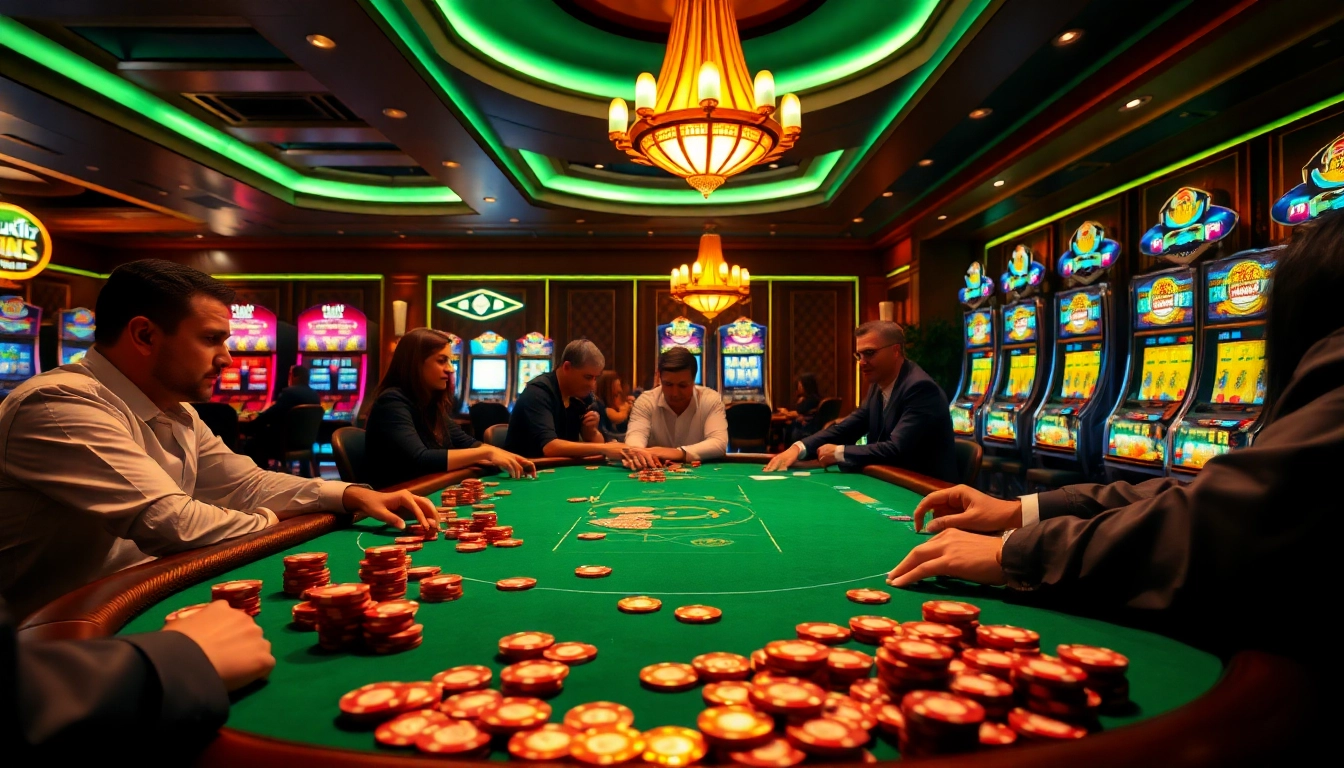 Players achieve big wins at Luckywin's extravagant poker table with vibrant casino visuals.
