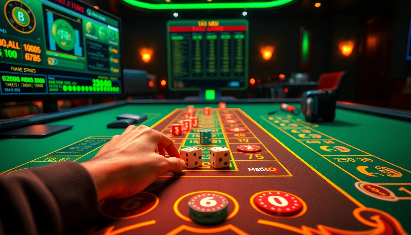 Tài Xỉu MD5 online gaming experience with vibrant colors and digital elements enhancing excitement.