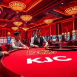 KJC casino scene showcasing exciting poker gameplay at a luxurious gaming table.