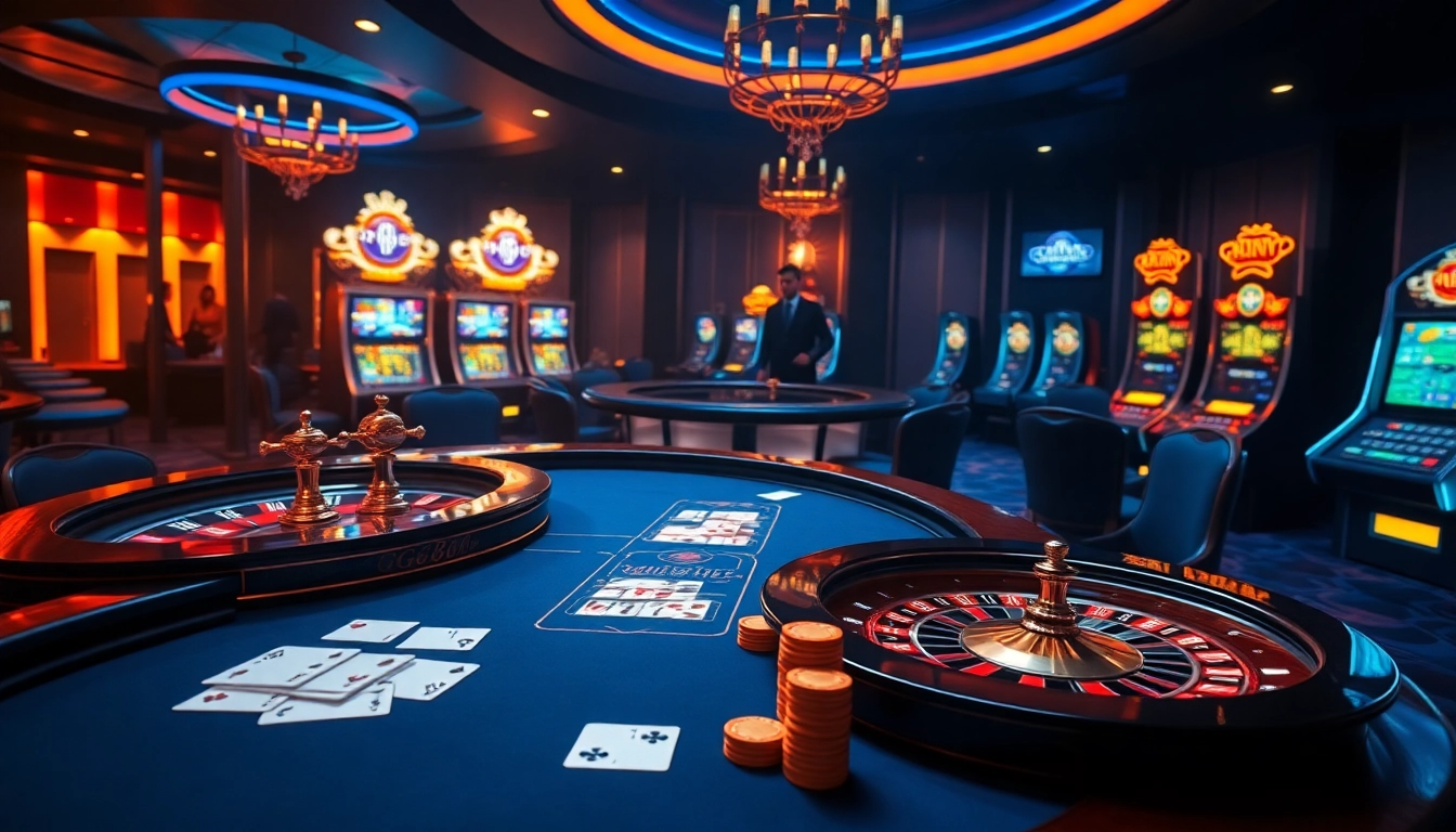 Experience high-stakes gaming at GG88 with vibrant casino scenes, roulette wheels, and engaging slot machines.