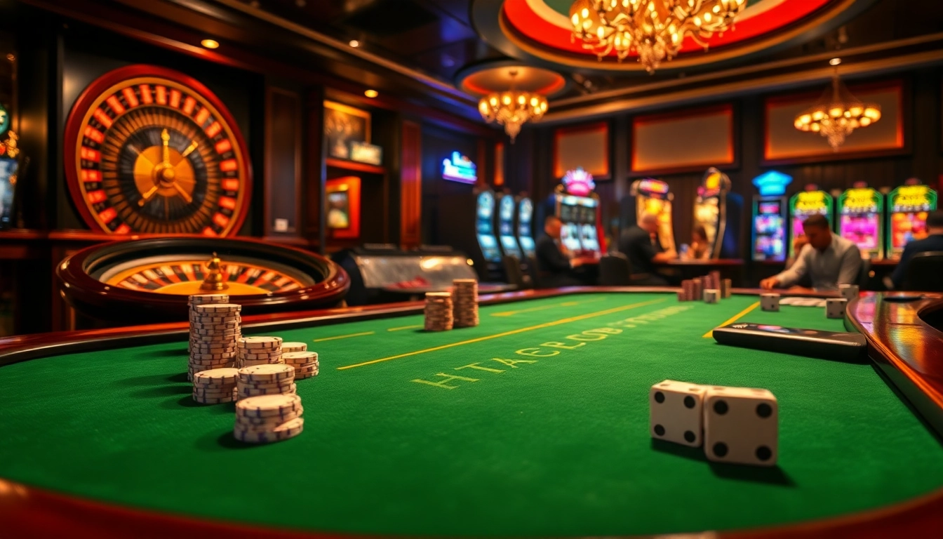 Engage in the elite gaming experience at HITCLUB, featuring luxurious poker tables and vibrant slot machines.