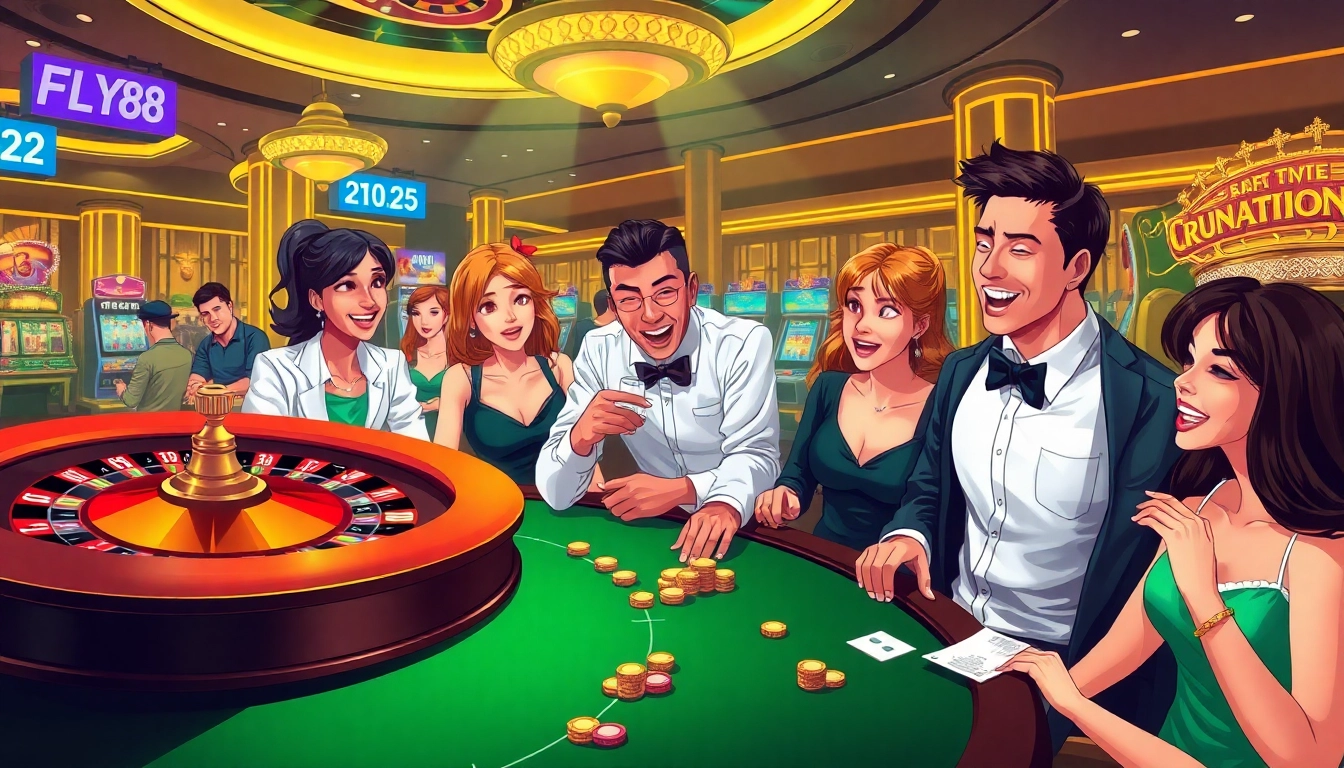 Experience the thrill of winning at FLY88 casino with vibrant gaming tables and lively atmosphere.