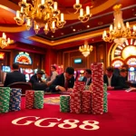 Engaging scene at the GG88 poker table with colorful chips and a vibrant casino atmosphere.