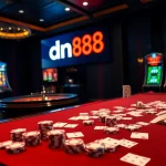 Experience thrilling gameplay at dn88 with vibrant casino visuals featuring poker tables and roulette wheels.
