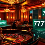 Experience the excitement of high-stakes gaming at 777VIP with luxurious casino tables and vibrant roulette.