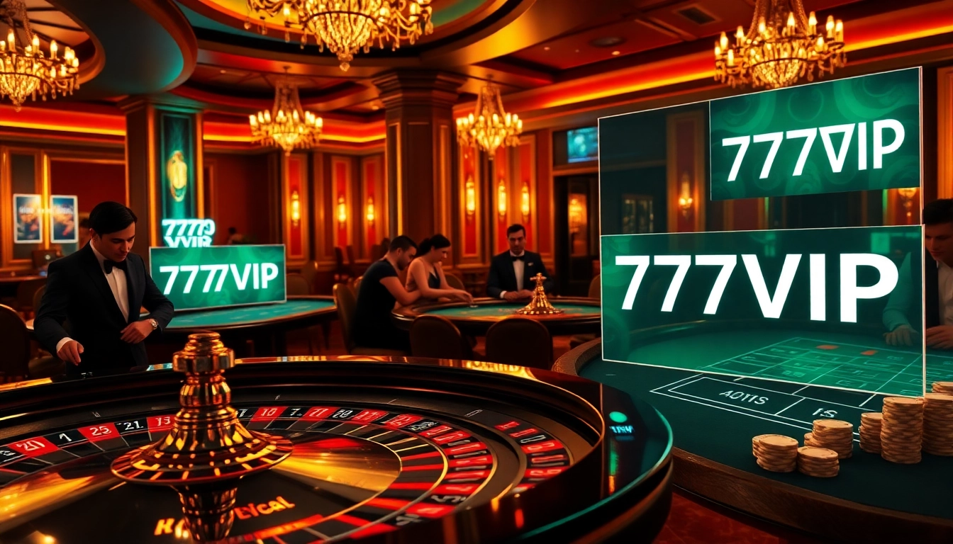 Experience the excitement of high-stakes gaming at 777VIP with luxurious casino tables and vibrant roulette.