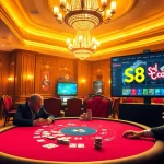 Players strategizing at a luxurious poker table, embodying the thrills of S8 com online gaming.