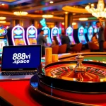 Exciting casino action at 888vi.space with roulette, cards, and vibrant slot machines.