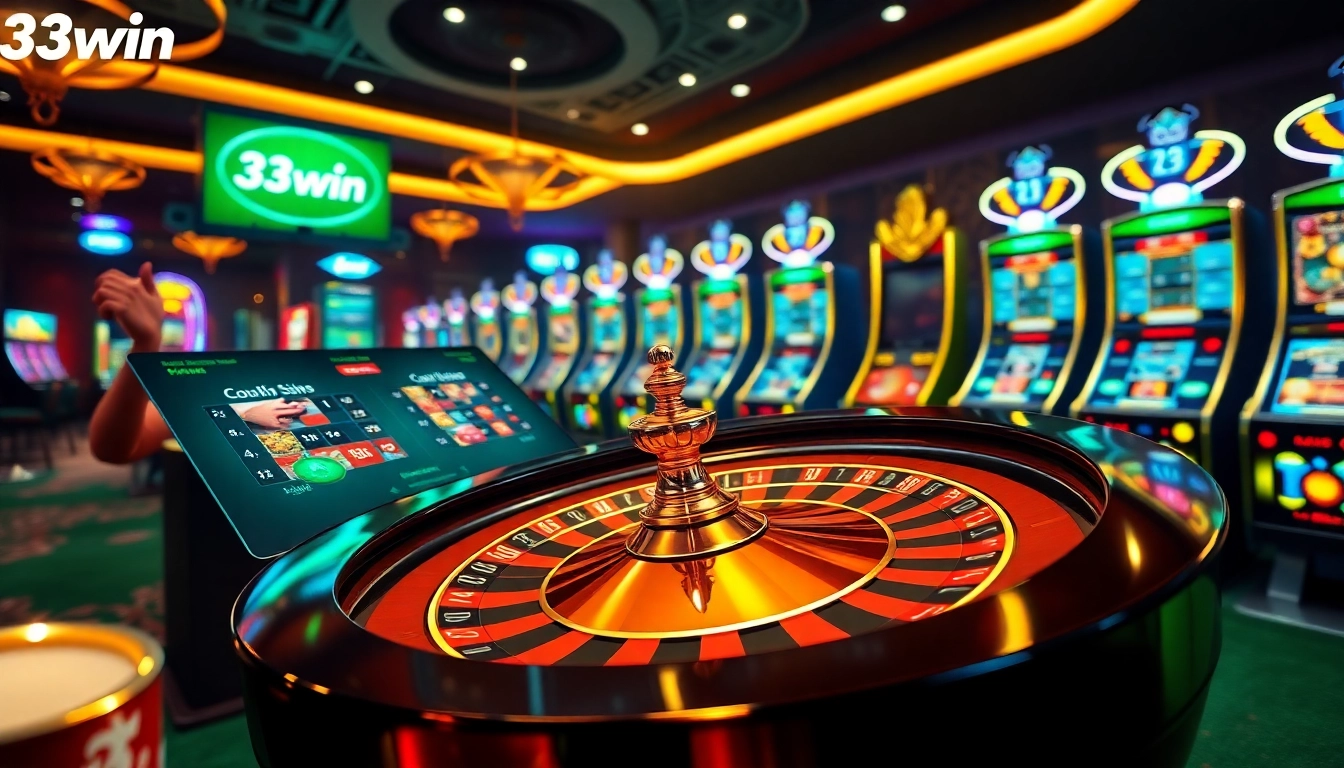 Experience thrilling gaming at 33win with vibrant slots, roulette, and poker action.