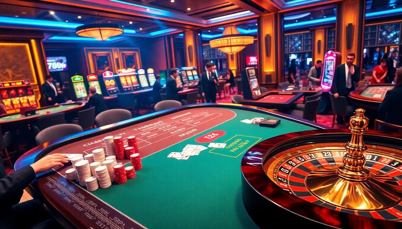 Engaged players enjoying high-stakes games at 789f casino with chips and cards.
