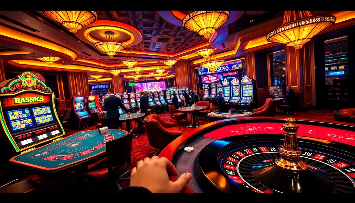 Engaging gaming scene at https://xx88.day/ showcasing players betting at casino tables and vibrant slot machines.