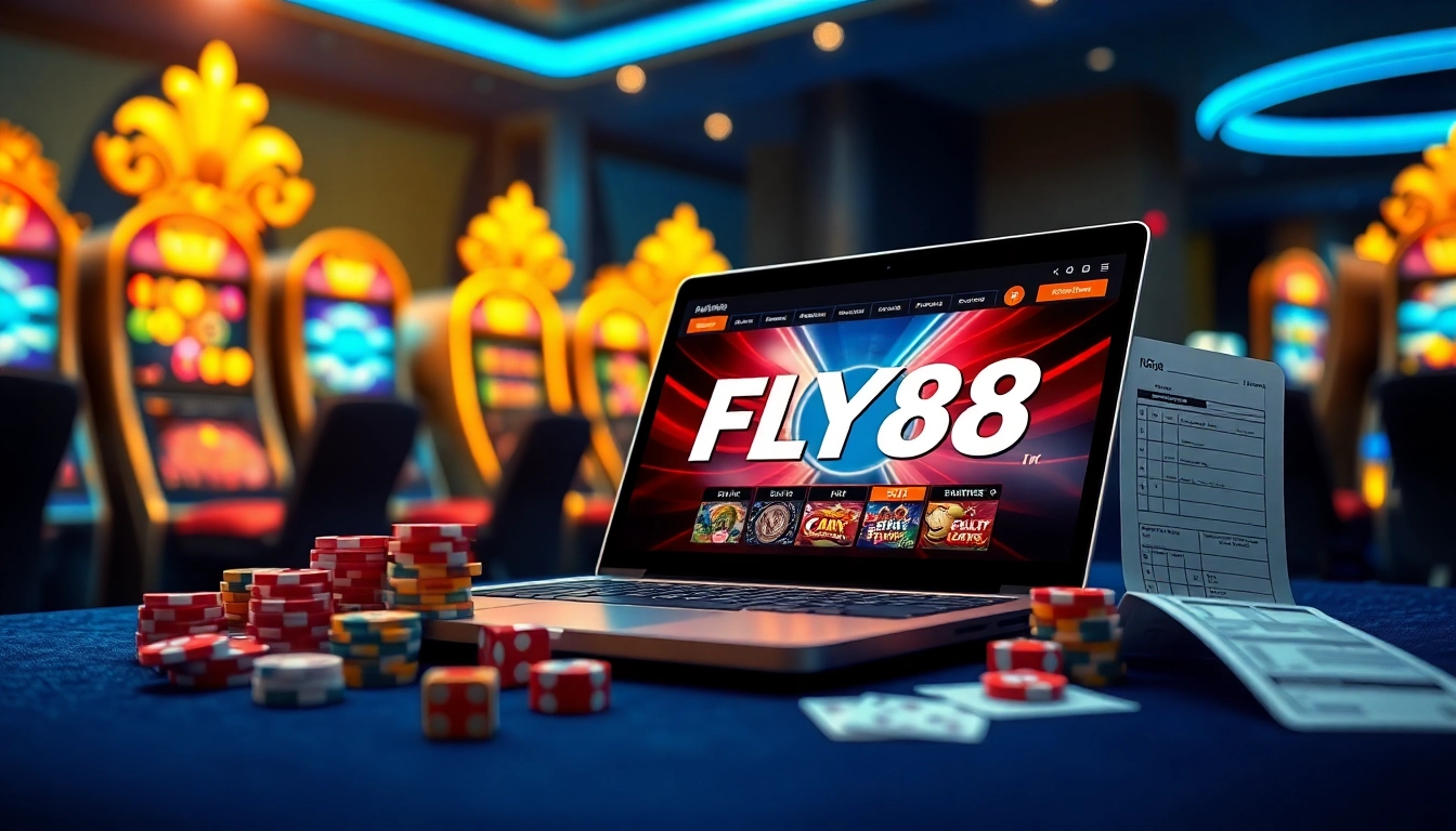 Experience the excitement of online gambling with FLY88 Link in a luxurious casino setup.
