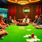 Experience thrilling gameplay at Hi88's exclusive poker table with vibrant chips and cards.