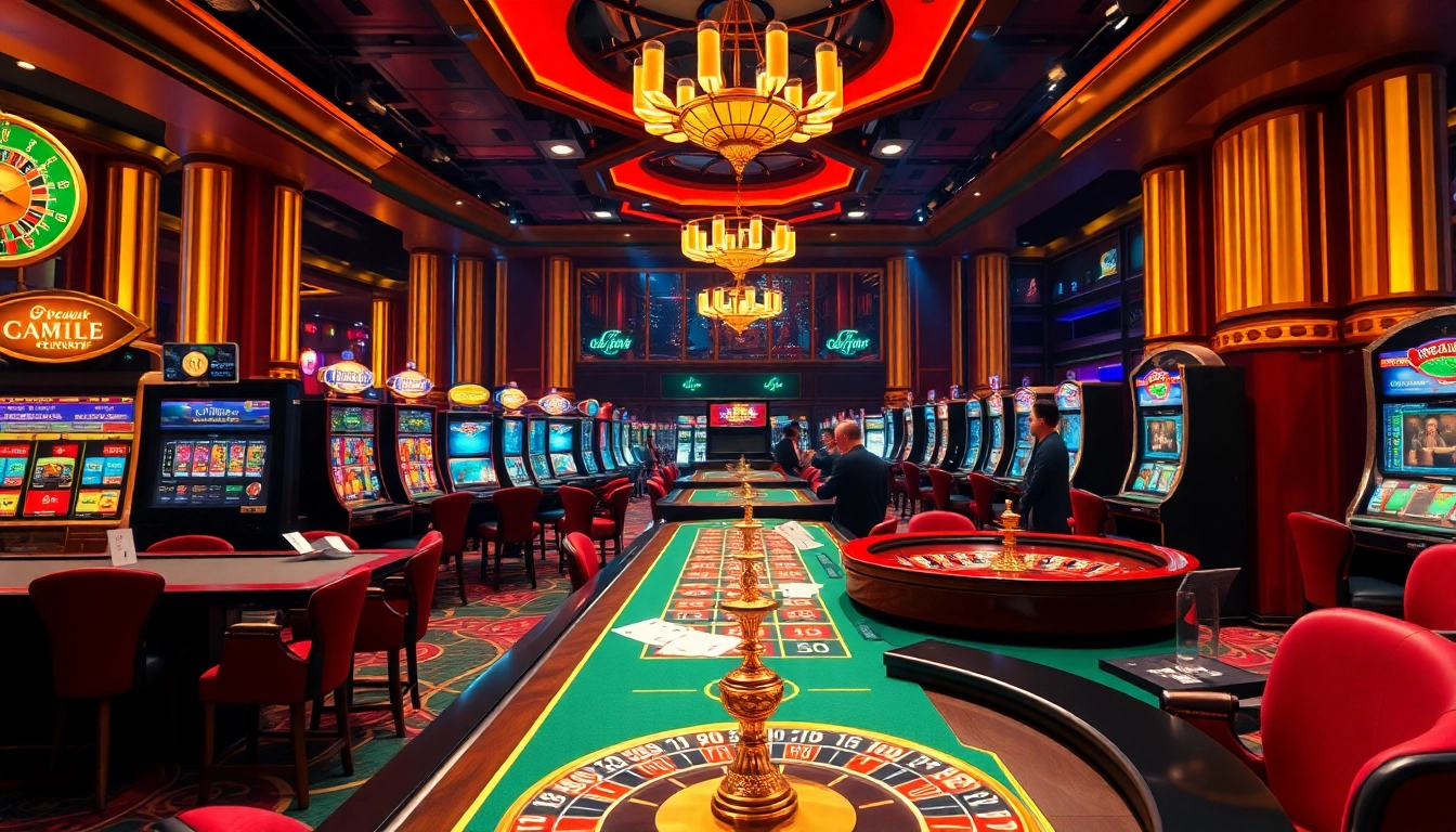 B52club casino scene with vibrant tables, winning players, and luxurious ambiance.