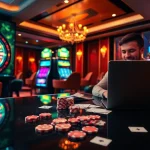 Experience the thrill of playing at OK365 with vibrant casino elements and digital interfaces.