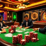 Engaged players in a high-stakes poker game at Nhà cái DF999 casino, showcasing excitement and luxury.