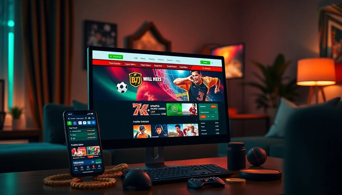 Exciting online betting experience on ev88win.live showcasing vibrant gaming graphics and modern home setup.