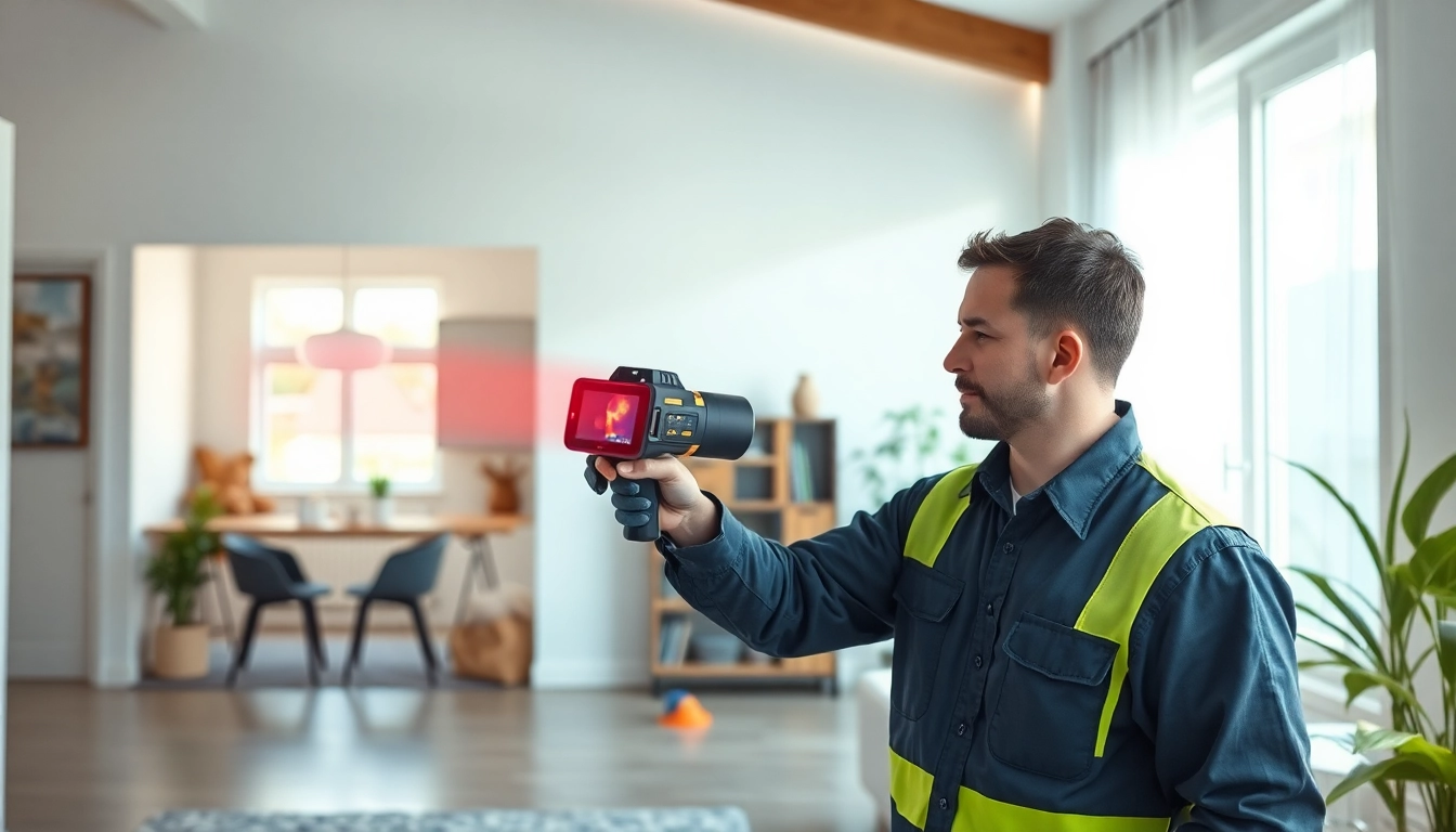 Water leak detection expert using thermal imaging technology to identify a leak in a home.