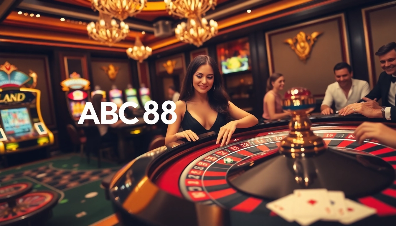 Experience high-stakes excitement at ABC 8's luxury casino setting filled with roulette and slot machines.