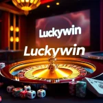 Experience the thrill of Luckywin as vibrant casino games and a roulette wheel set the stage for big wins.