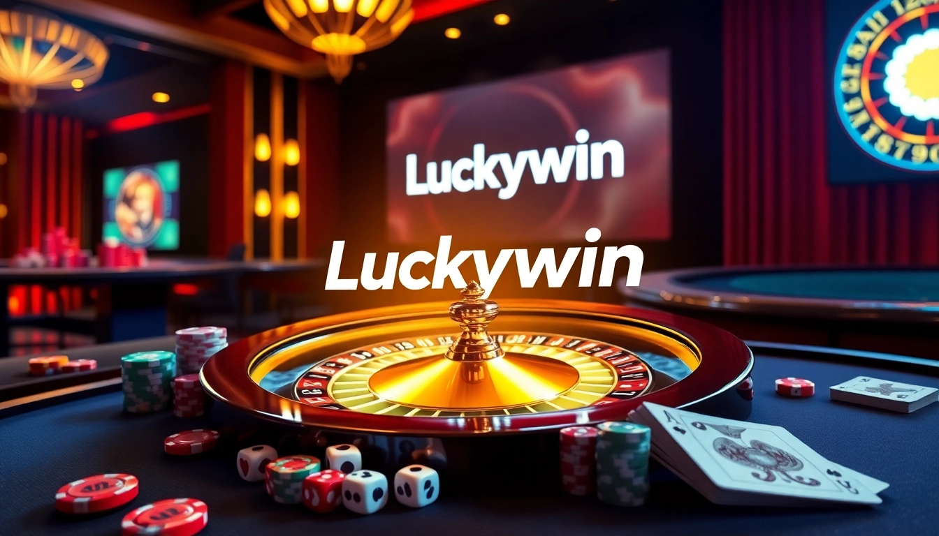Experience the thrill of Luckywin as vibrant casino games and a roulette wheel set the stage for big wins.