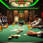 Players engaging in a thrilling poker game at 33win's luxurious casino table setting.