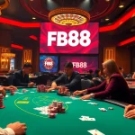 Engage with thrilling poker action at Fb88 casino, showcasing vibrant atmosphere and chips.