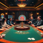 Players celebrate a winning round at Sunwin's luxurious casino table with vibrant chips and cards.