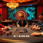 C168 poker players engage in a thrilling game at a luxurious casino table.