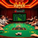 Tài xỉu MD5 table in a luxurious casino setting with players enjoying the game.