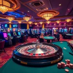 Experience the thrill of gaming at j88.com with players at luxurious tables and a vibrant roulette wheel.