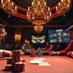 Kuwin poker chips and cards in a luxurious casino setting with players engaged in high-stakes gameplay.