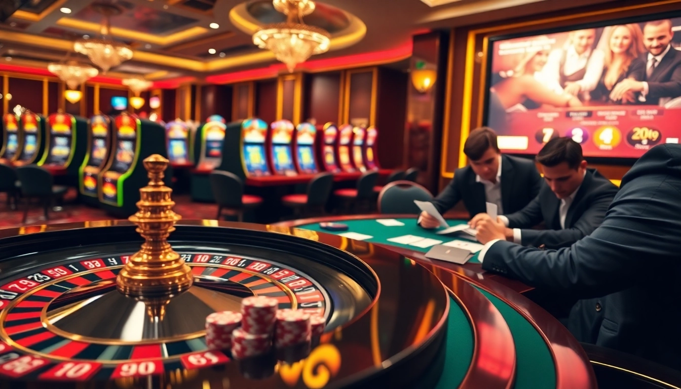 Exciting gaming atmosphere at https://ww88.review/ featuring roulette, slot machines, and engaged players.