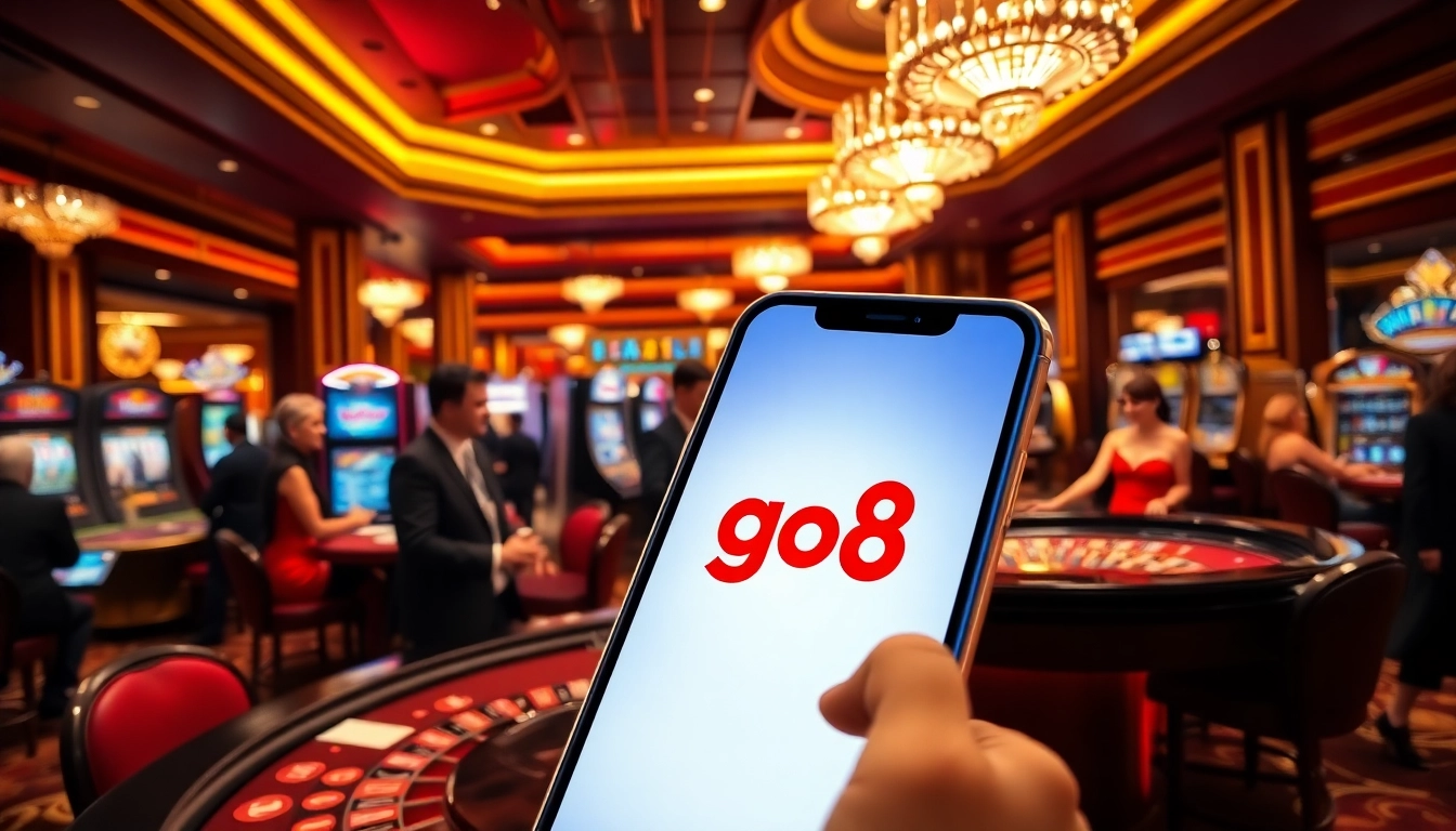 Go8 đăng nhập as players engage in high-stakes games at an elegant casino.