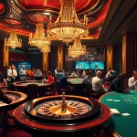Gambling excitement at trang chủ PS99 with players at a roulette table and poker game.