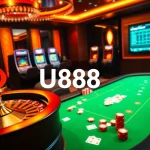 Experience the thrill of U888 online gambling with an exciting casino scene featuring poker, roulette, and slot machines.