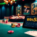 Experience luxurious gambling with Win55 as players engage in high-stakes poker at an elegant casino table.