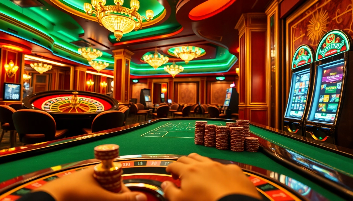 Experience the excitement of 79king with a luxurious casino scene featuring roulette and poker.