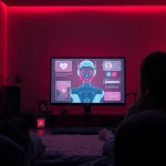 Engaging NSFW AI character interaction, showcasing a modern setup for immersive roleplay experiences.
